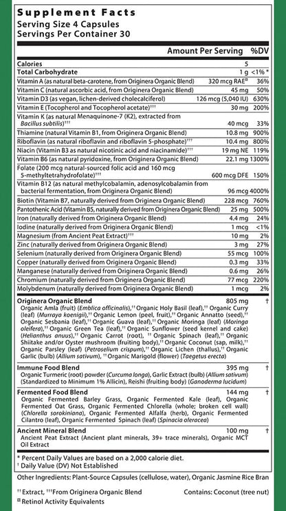 Nutrientes y minerales del suplemento multivitamínico de alimentos orgánicos