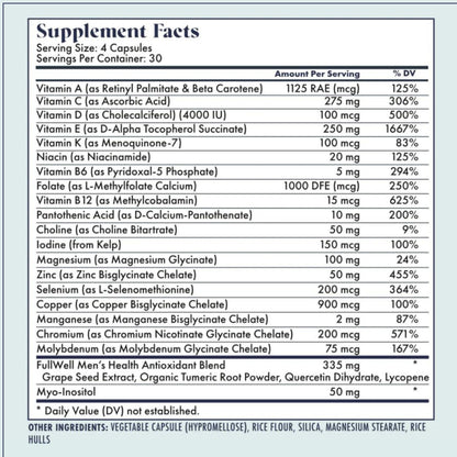 Nutrientes del multivitamínico FullWell para hombres