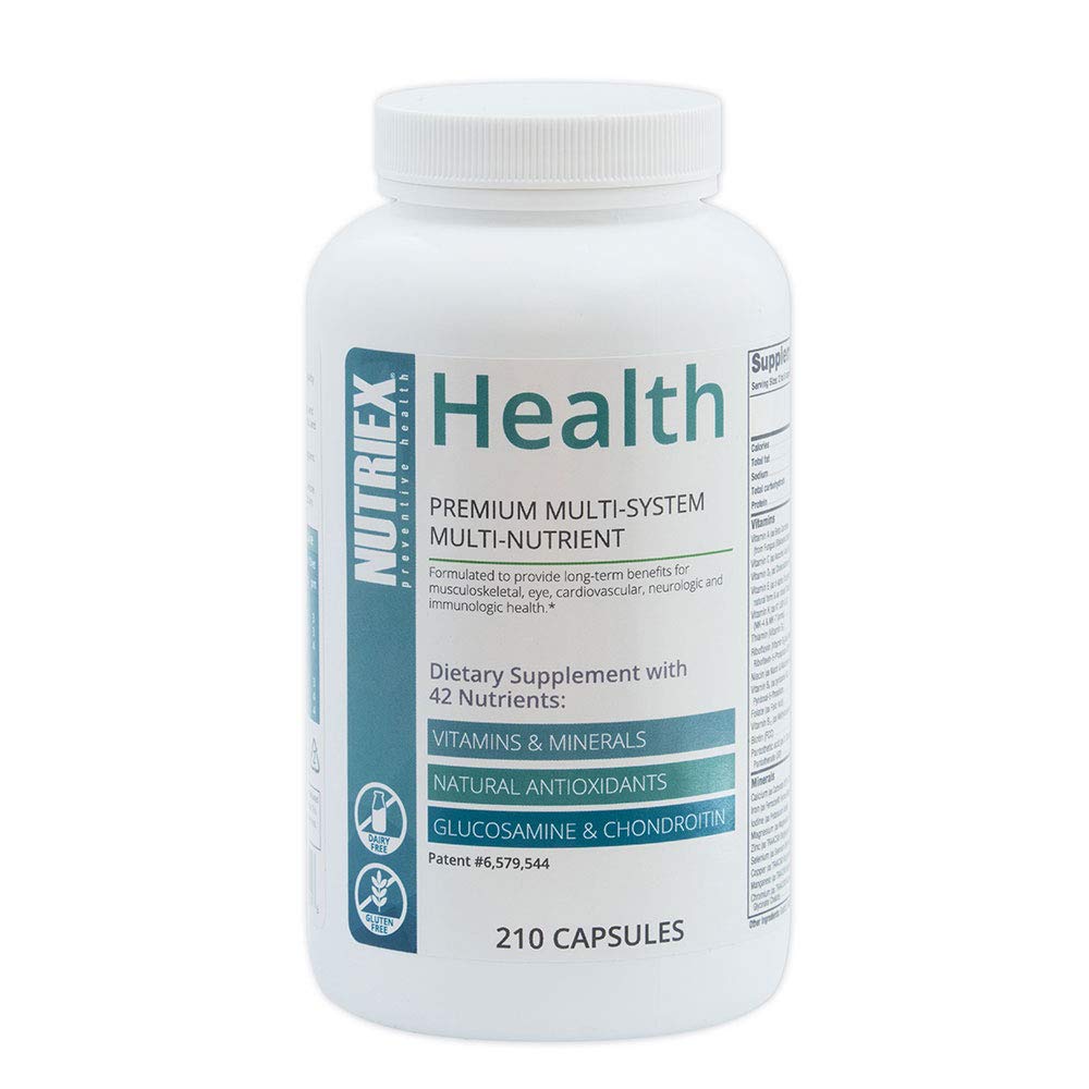 Botella de suplemento multivitamínico Nutriex Health 210 cápsulas