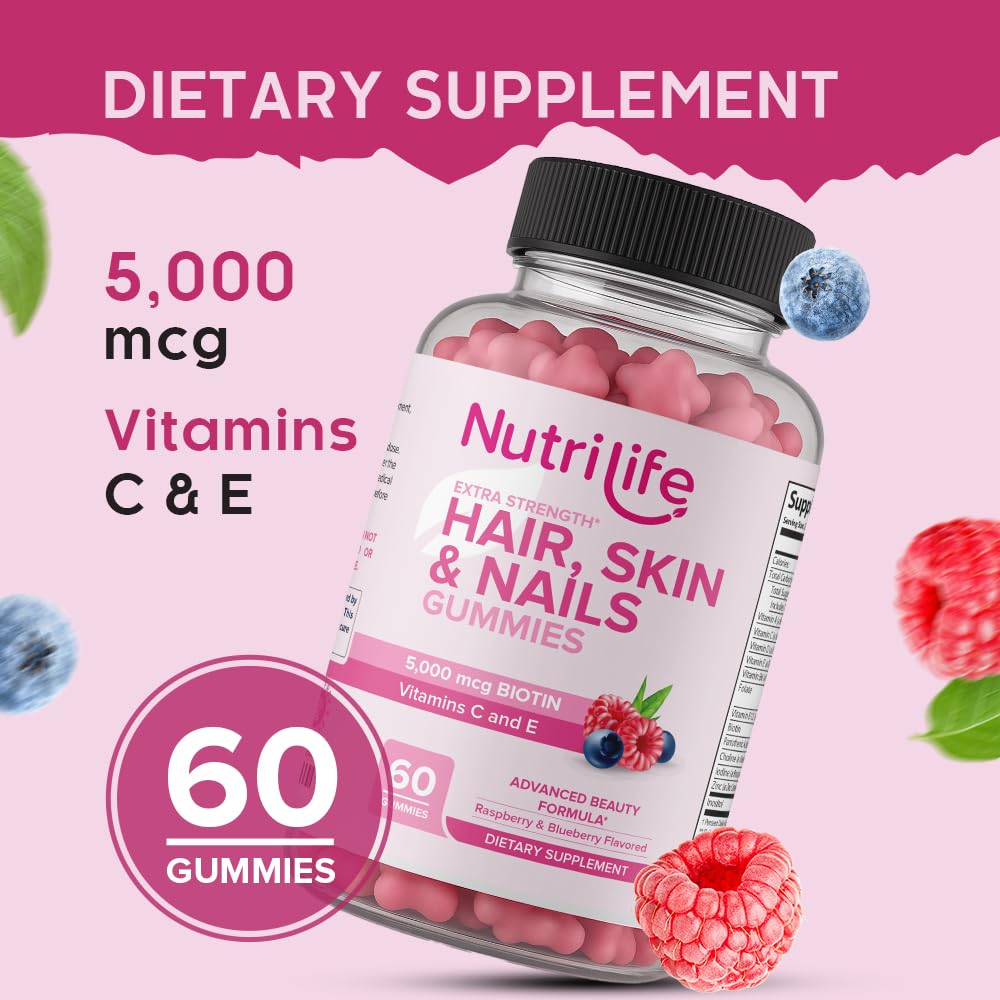 Envase NutriLife vitaminas para cabello piel uñas en fondo blanco