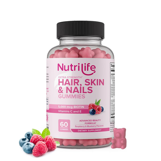 Empaque frontal gomitas NutriLife biotina vitaminas para cabello y piel