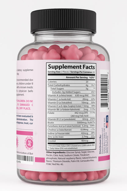 Frasco abierto gomitas NutriLife sabor frambuesa arándano