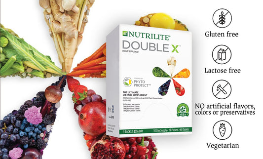 Suplemento Nutrilite DOUBLE X y descripción de beneficios.