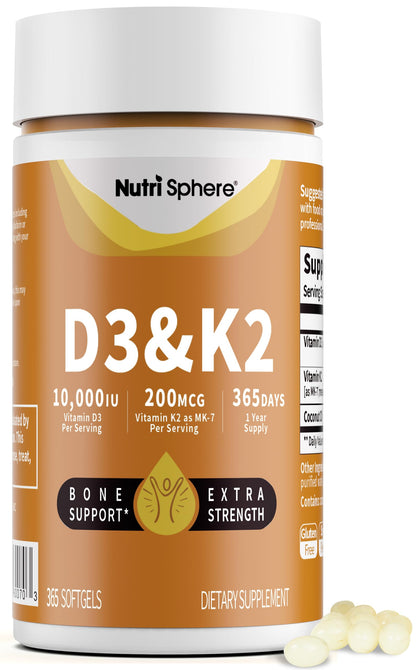 NutriSphere vitamina d3 k2 mk-7 10000 iu 365 softgels