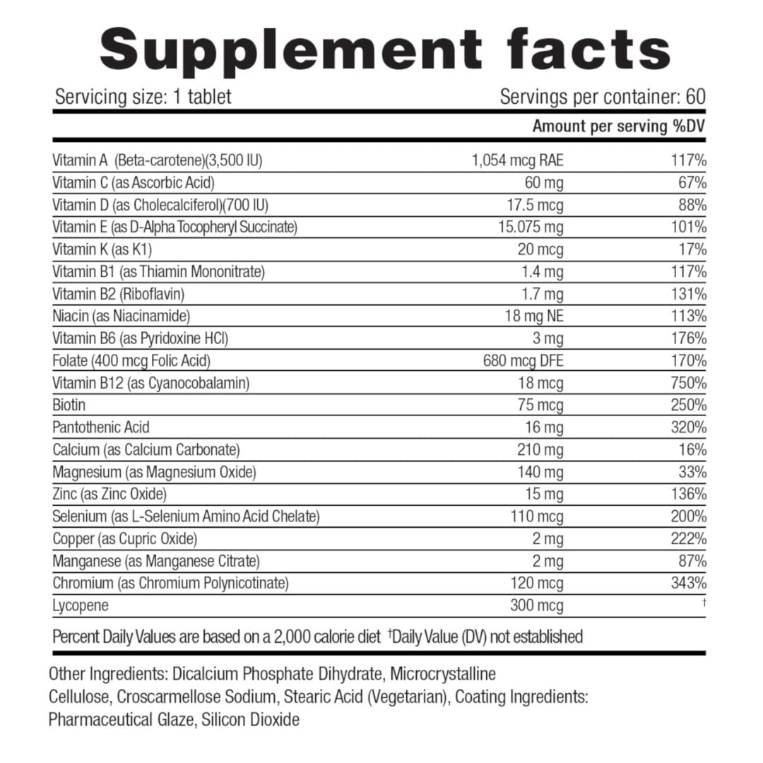 Nutritional breakdown of Herbolab multivitamin ingredients