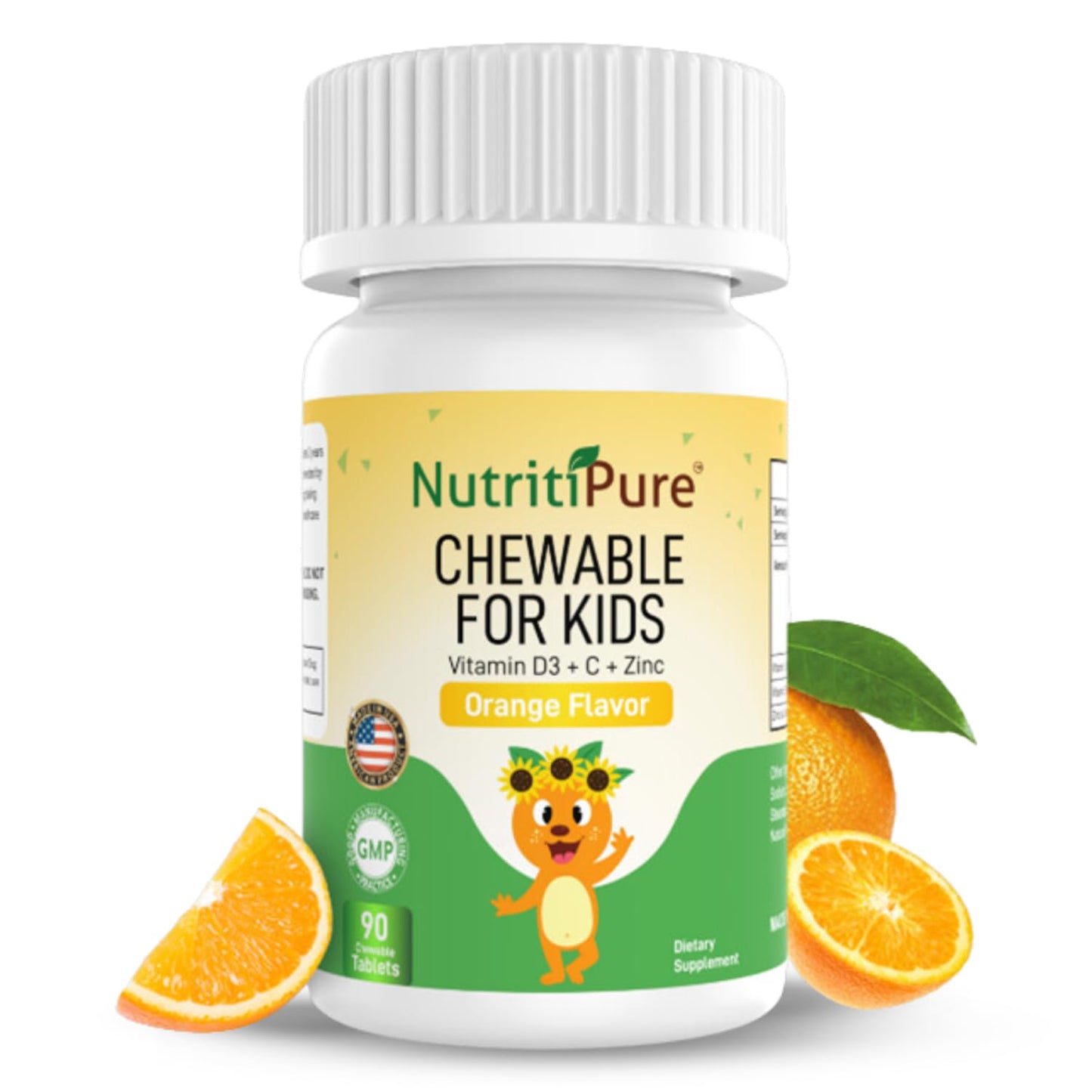 NutritiPure vitamina D3 zinc y vitamina C tabletas masticables sabor naranja niños
