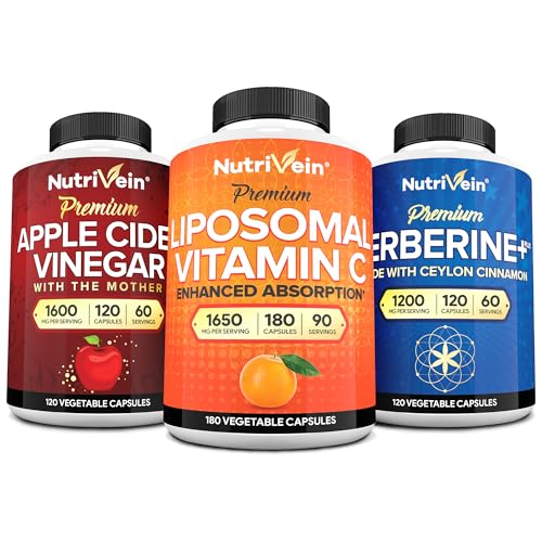 Paquete de suplementos Nutrivein Berberina, ACV y Vitamina C