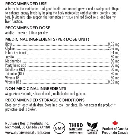 Frasco NutriWise complejo b suplemento 90 cápsulas