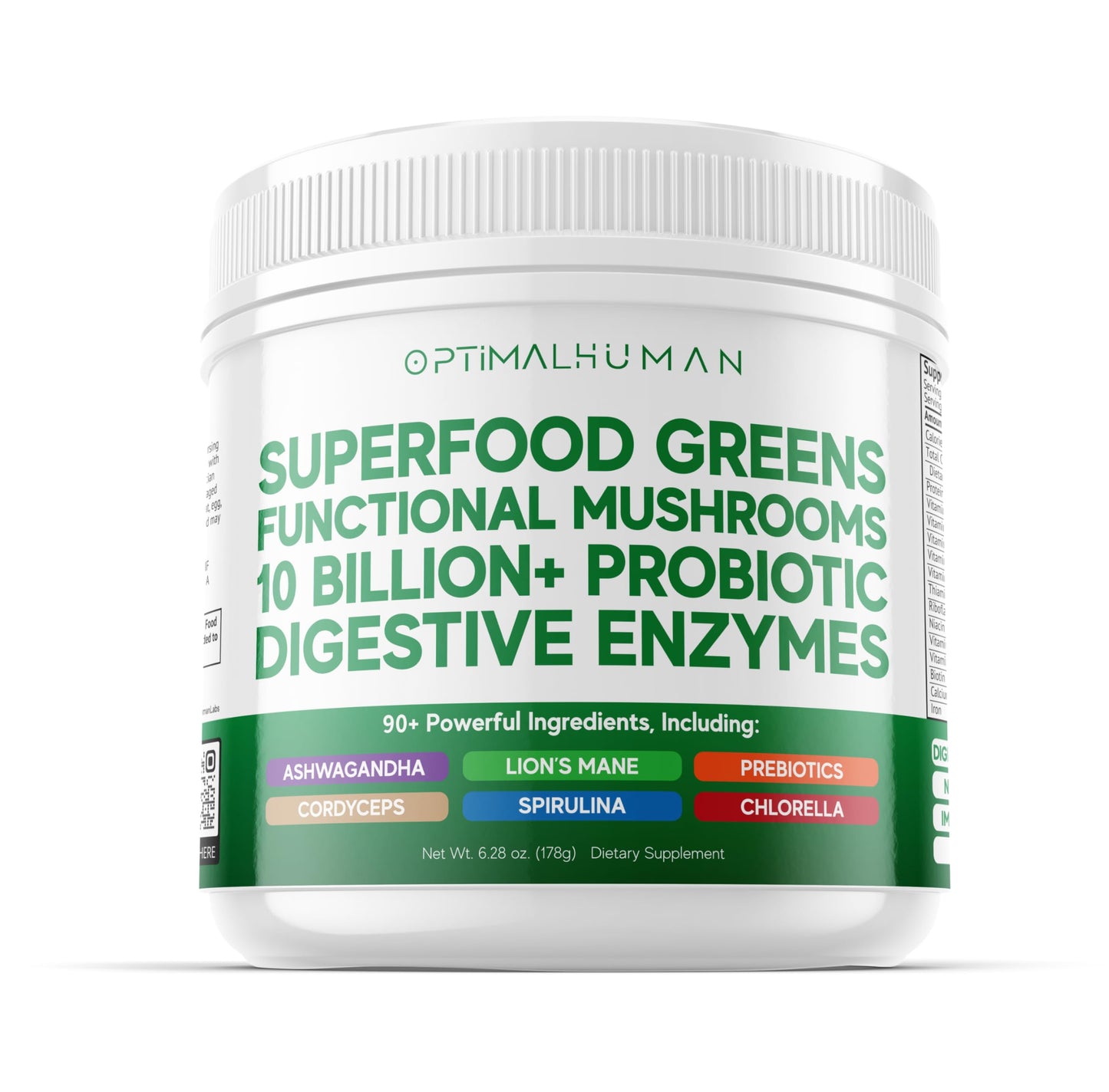 O H Optimal Health Polvo Superalimentos Verdes con Espirulina y Chlorella