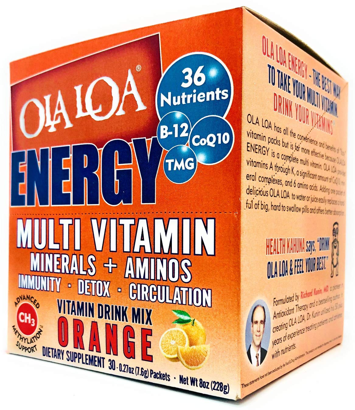 Ola Loa energy naranja multivitamínico libre de cafeína