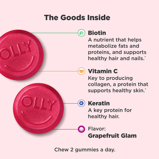 OLLY Gummies con biotina y queratina en bote grande.