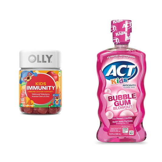 OLLY Kids Immunity Gummy y ACT Kids enjuague bucal para niños