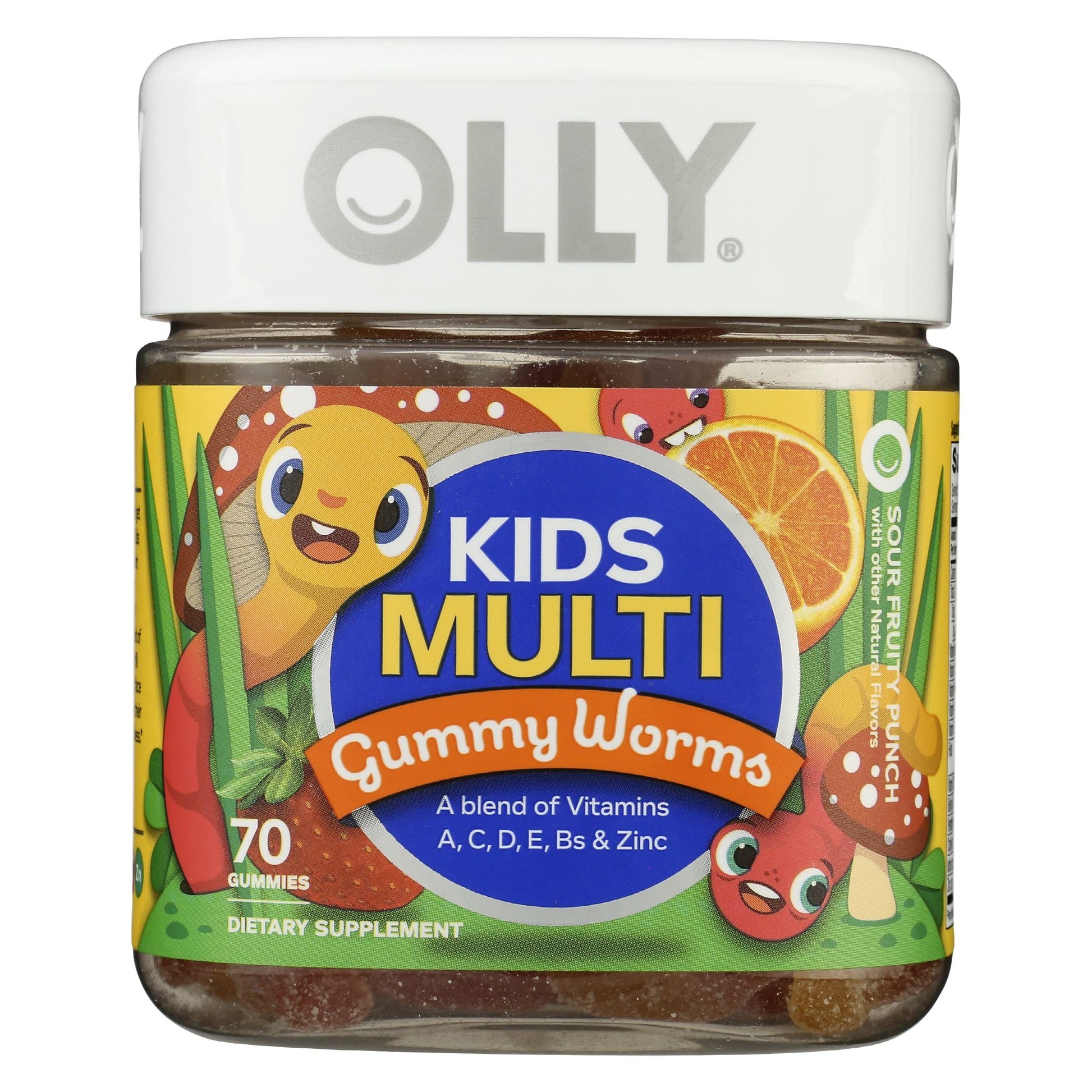 frasco de gusanitos de multivitaminas Olly sabor fruta