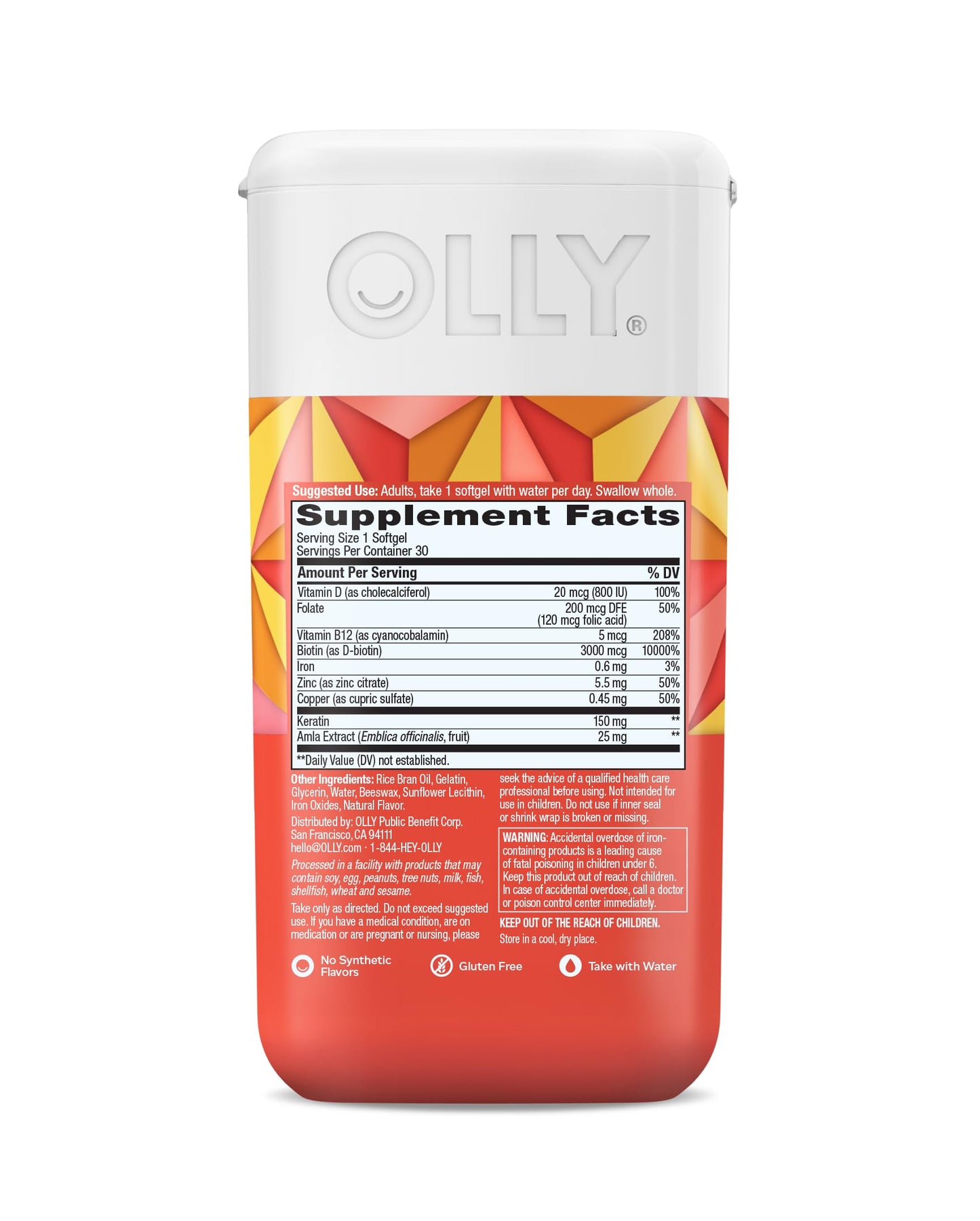 OLLY softgels para nutrición y crecimiento capilar