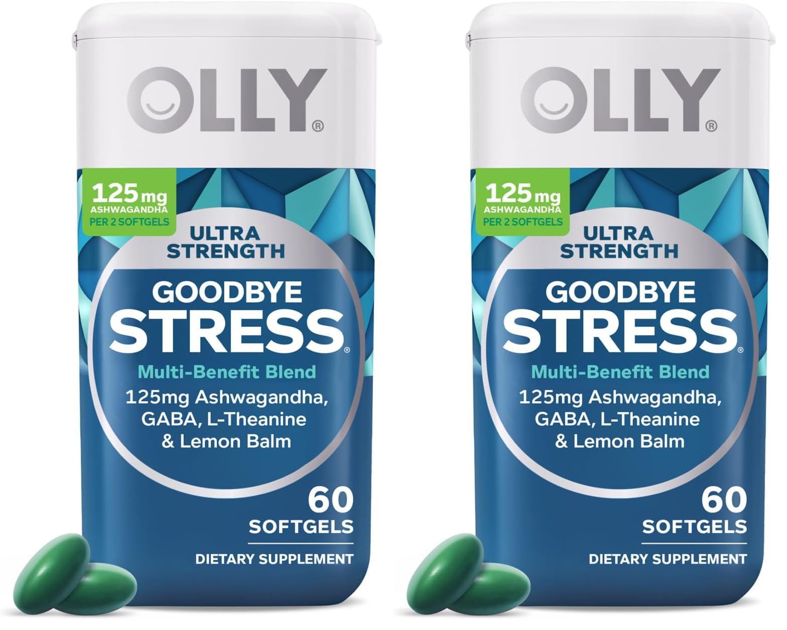 Paquete de OLLY Ultra Strength Goodbye Stress softgels azul