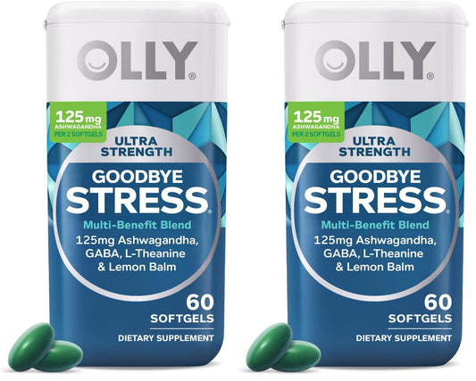 Paquete de OLLY Ultra Strength Goodbye Stress softgels azul
