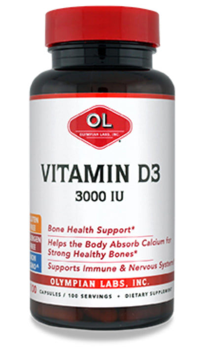Olympian Labs suplemento vitamina D3 3000 UI 100 cápsulas