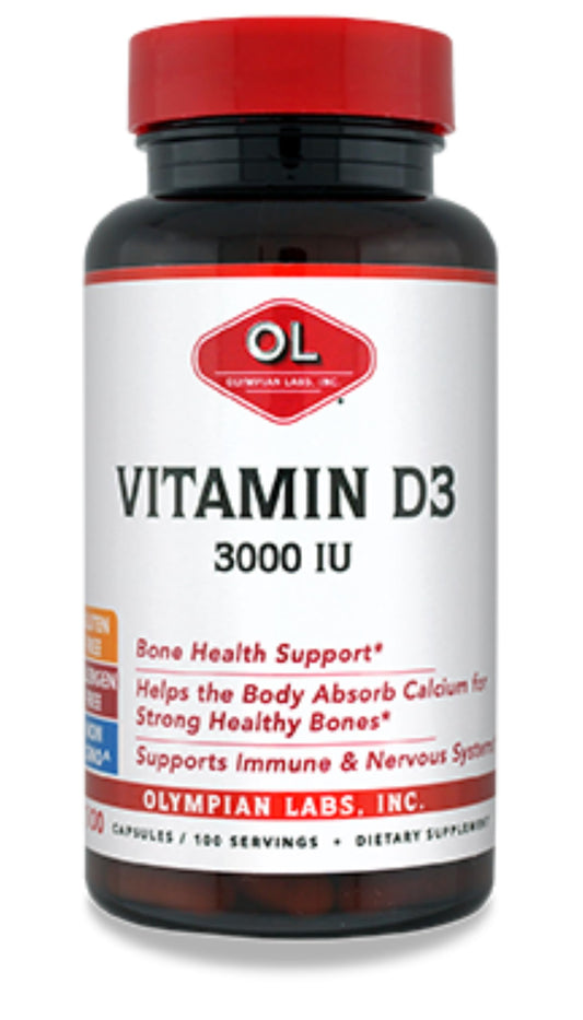 Olympian Labs suplemento vitamina D3 3000 UI 100 cápsulas