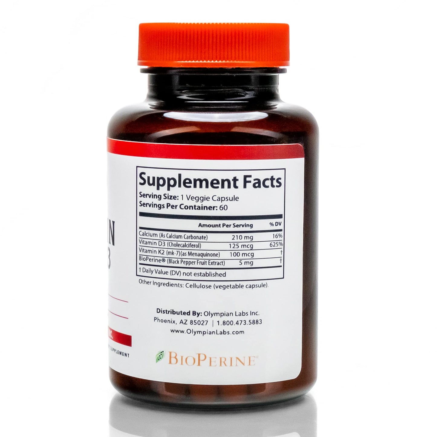 Olympian Labs suplemento vitamina K2 D3 cápsulas veganas detalle