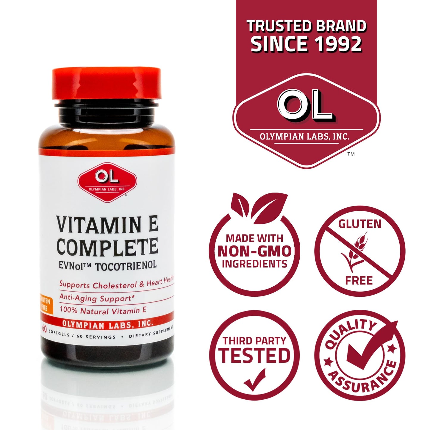 Olympian Labs vitamina E para piel cerebro y cabello 60 dosis