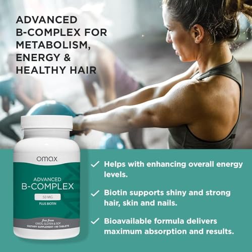 Botellas de suplemento Omax3 vitamina B con biotina