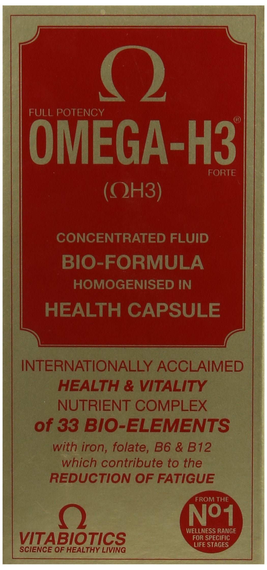Omega-H3 multivitaminas paquete frontal rojo