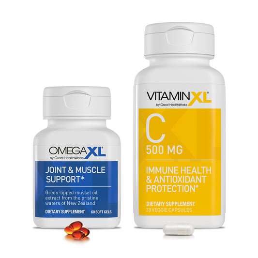 Paquete OmegaXL suplemento articular 60 softgels y vitamina C