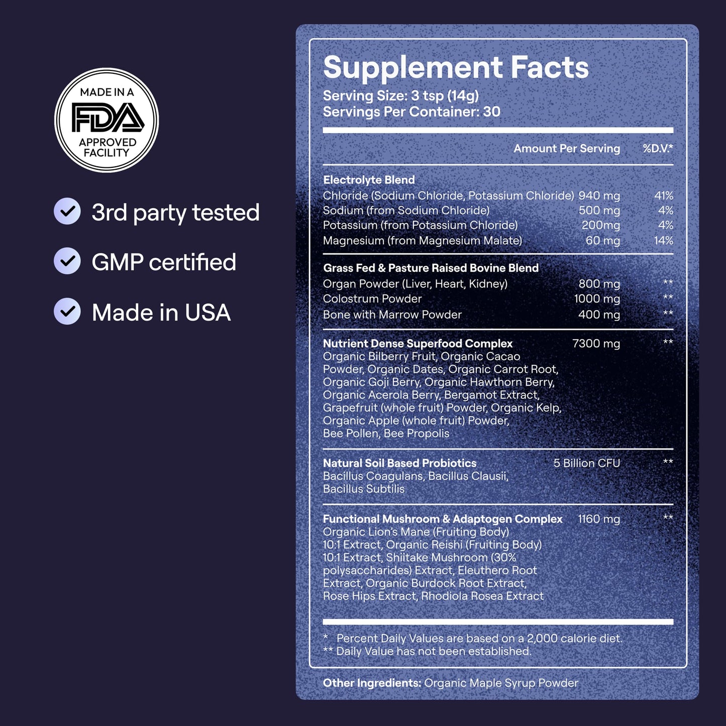 Etiquetas e ingredientes del suplemento OMNI1 para salud total