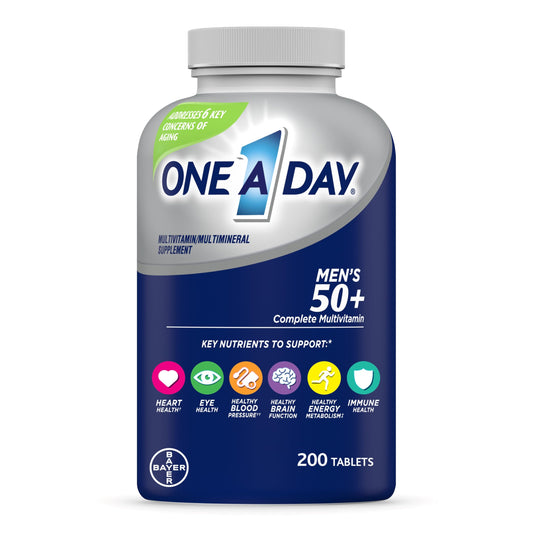 Botella de multivitamínico ONE A DAY para hombres 50+ con 200 unidades.