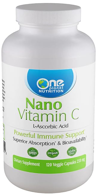 One Planet Nutrition Nano Vitamina C frasco con cápsulas verdes