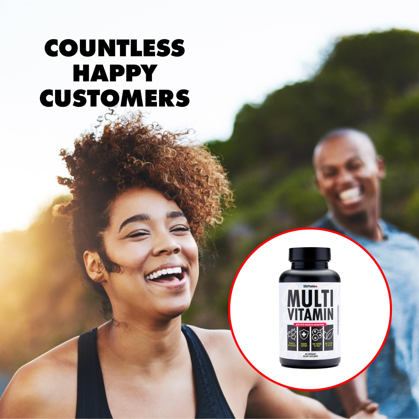 Opiniones de clientes satisfechos con el multivitamínico Sculpt Nation.