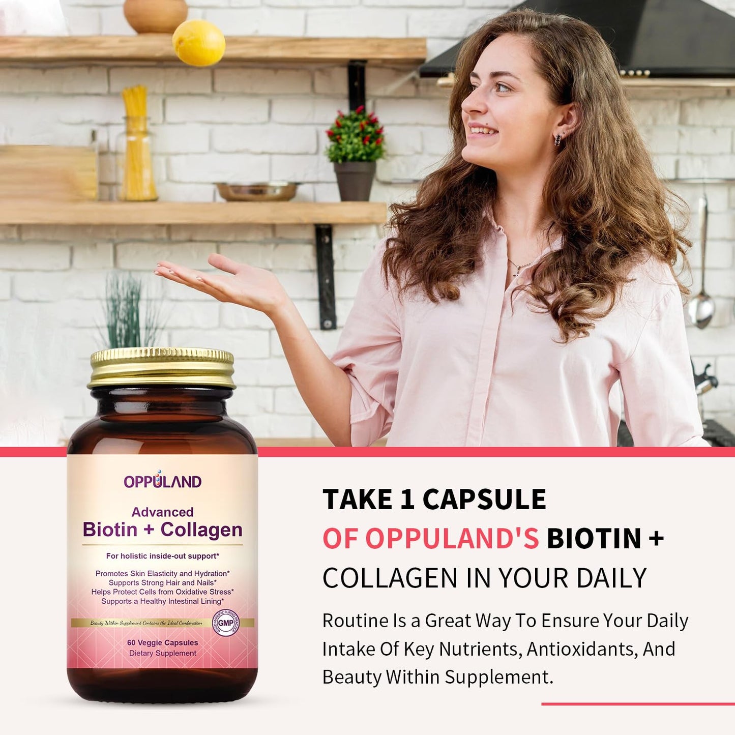 Oppuland colágeno y biotina suplemento para piel cabello y uñas