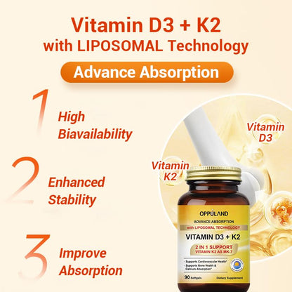 oppuland suplemento vitamínico vitamina D3 K2 cápsula