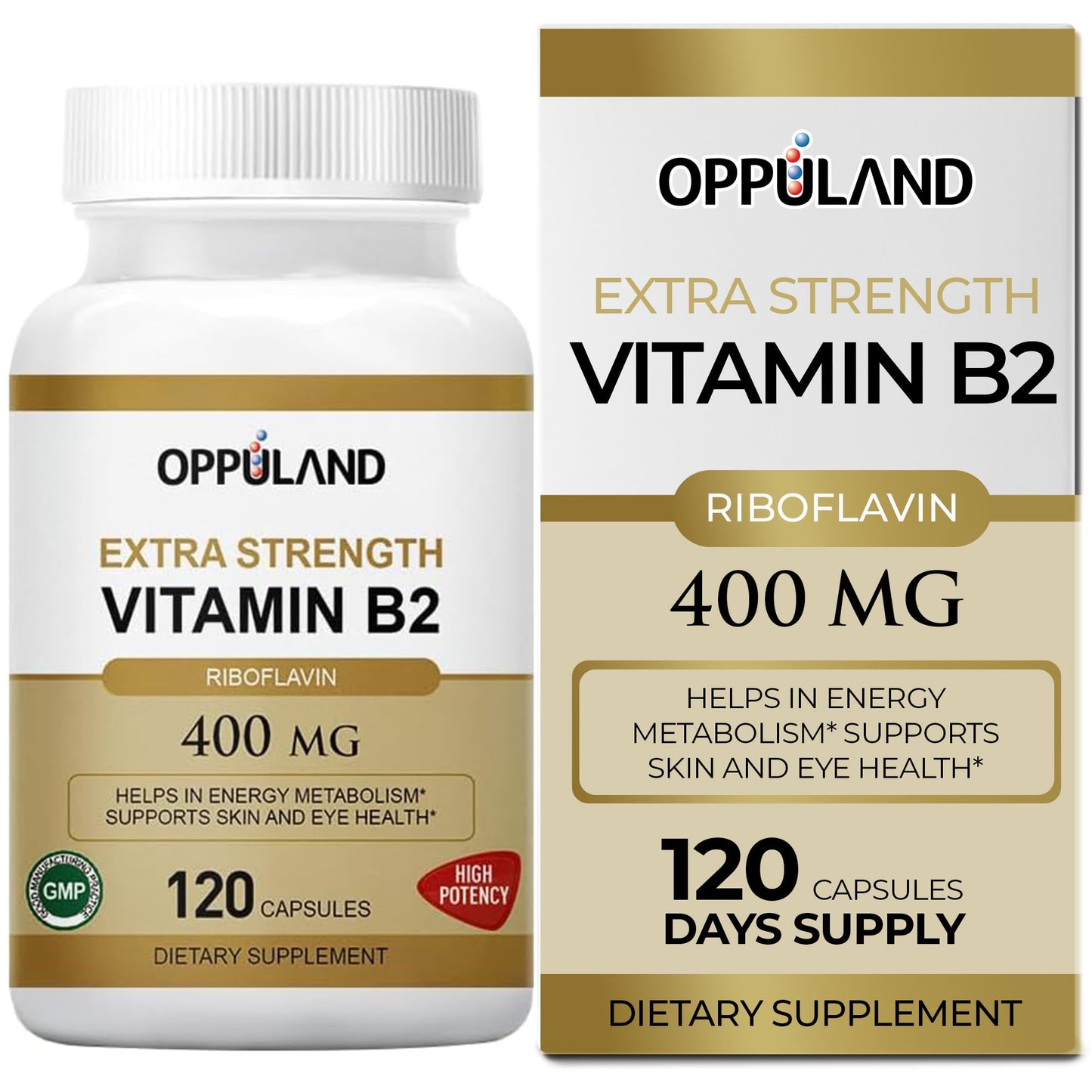 Oppuland vitamina B2 riboflavina 400mg botella de 120 cápsulas vegetales