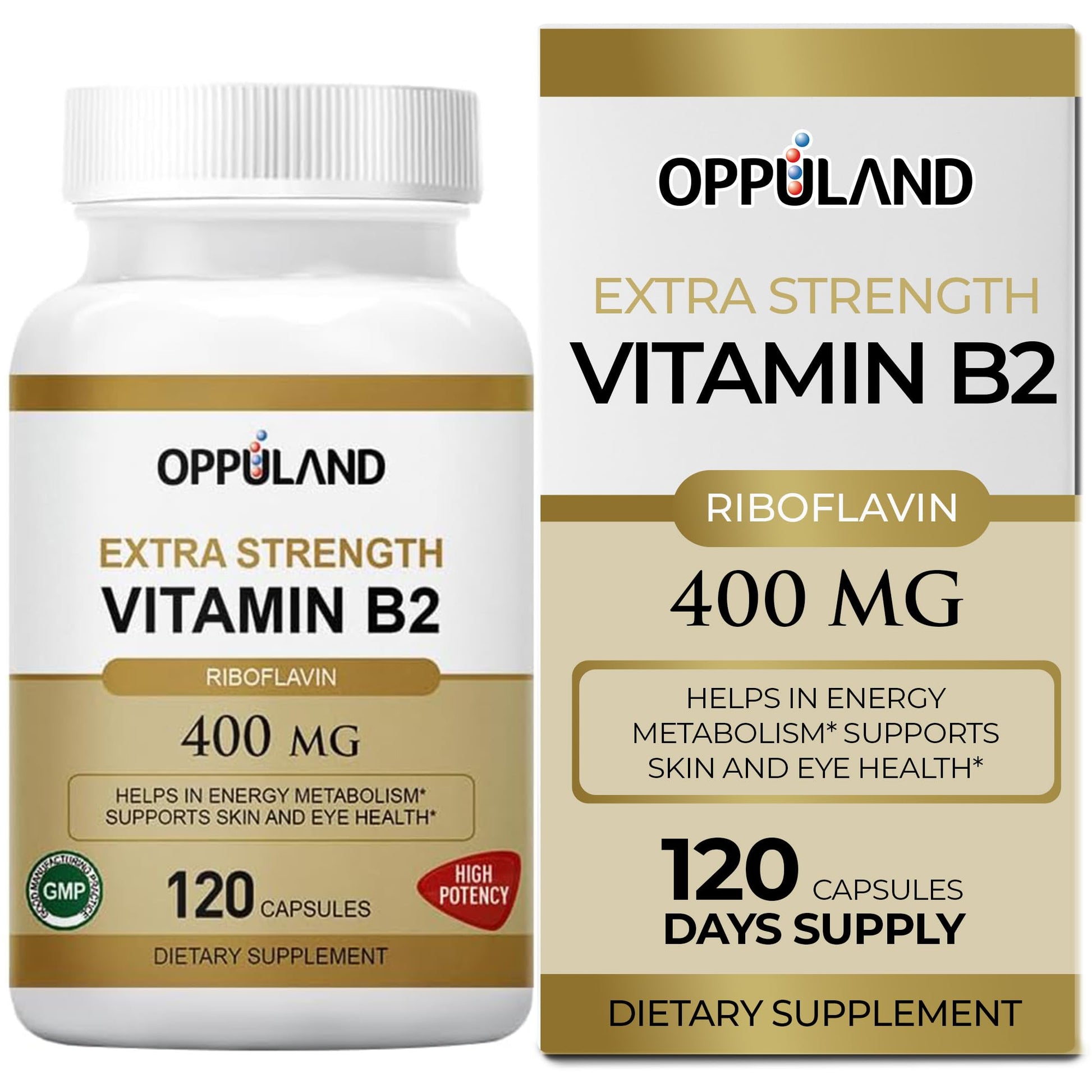 Oppuland vitamina B2 riboflavina 400mg botella de 120 cápsulas vegetales