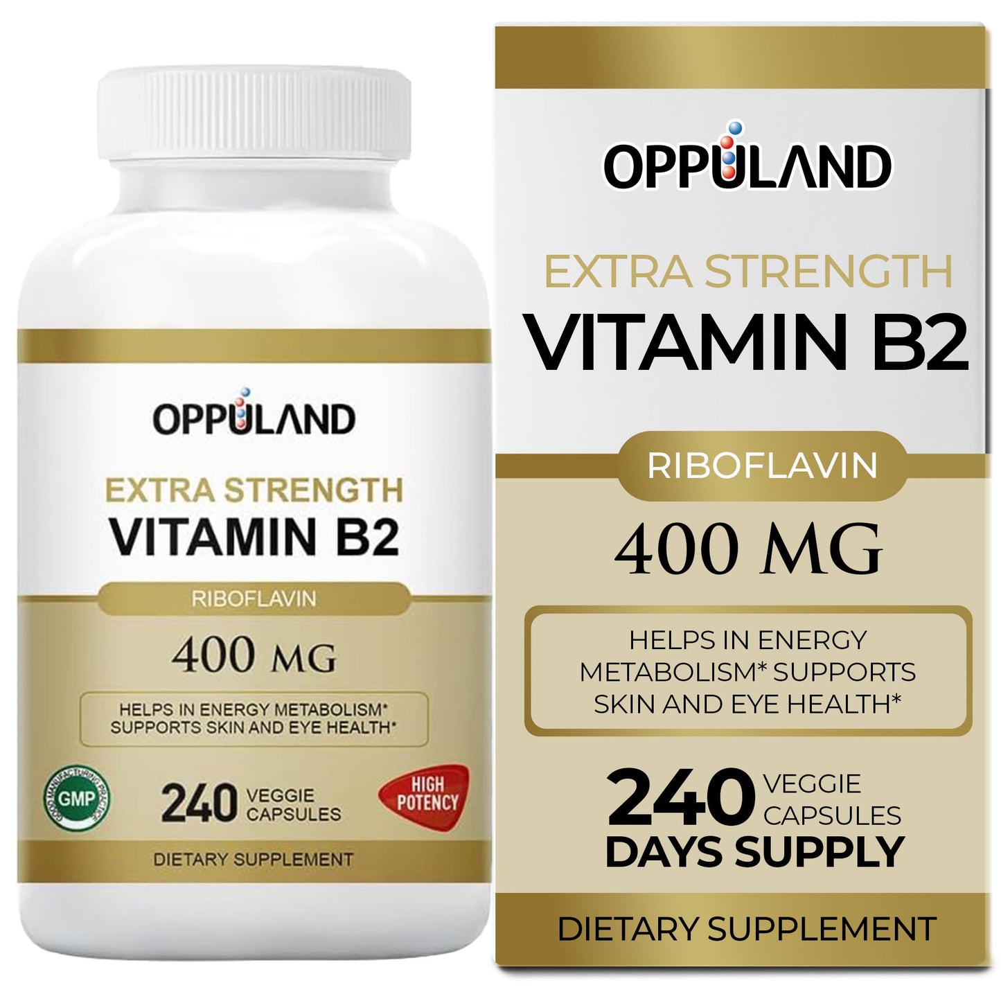 oppuland vitamina B2 riboflavina 400mg botella de 240 cápsulas vegetales