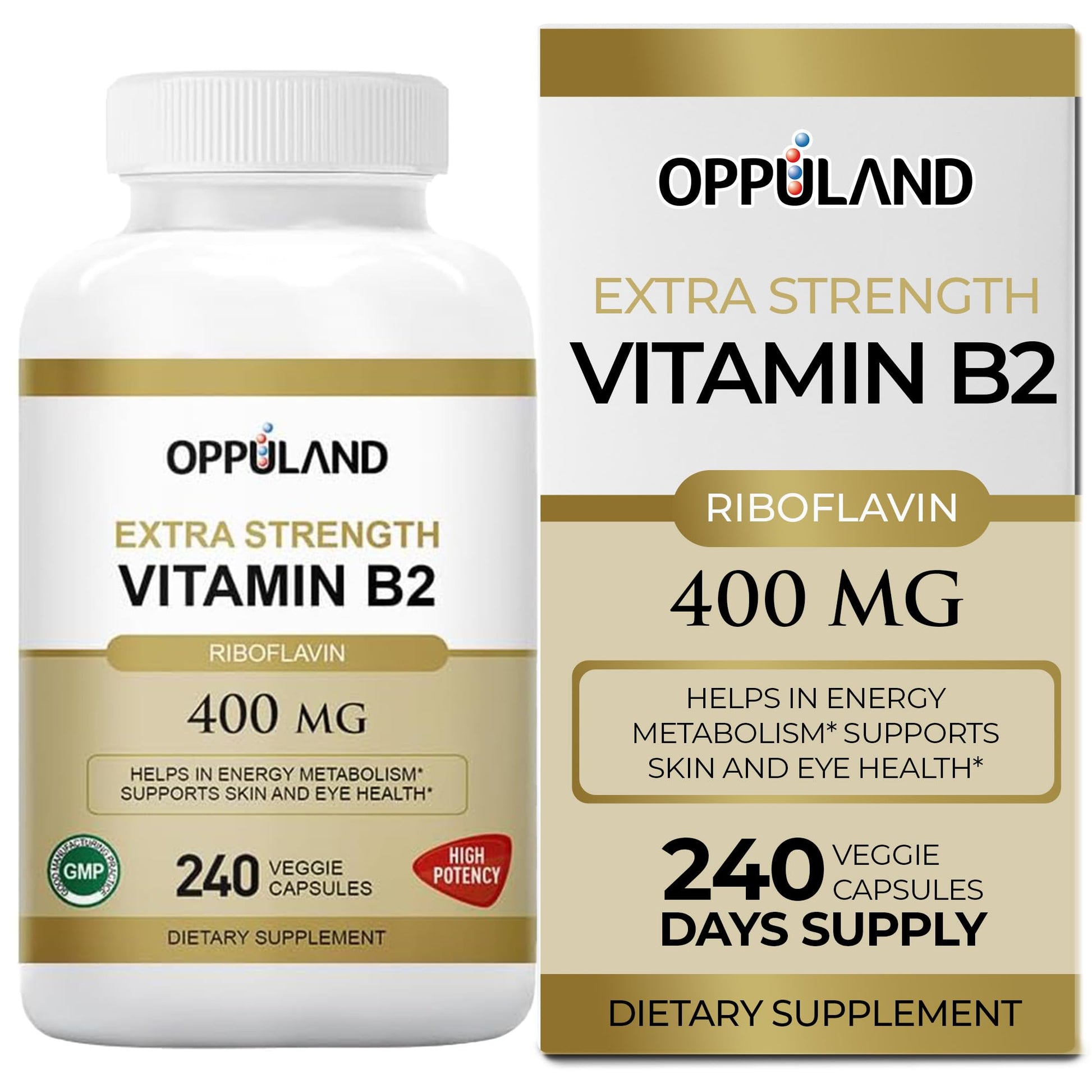 oppuland vitamina B2 riboflavina 400mg botella de 240 cápsulas vegetales