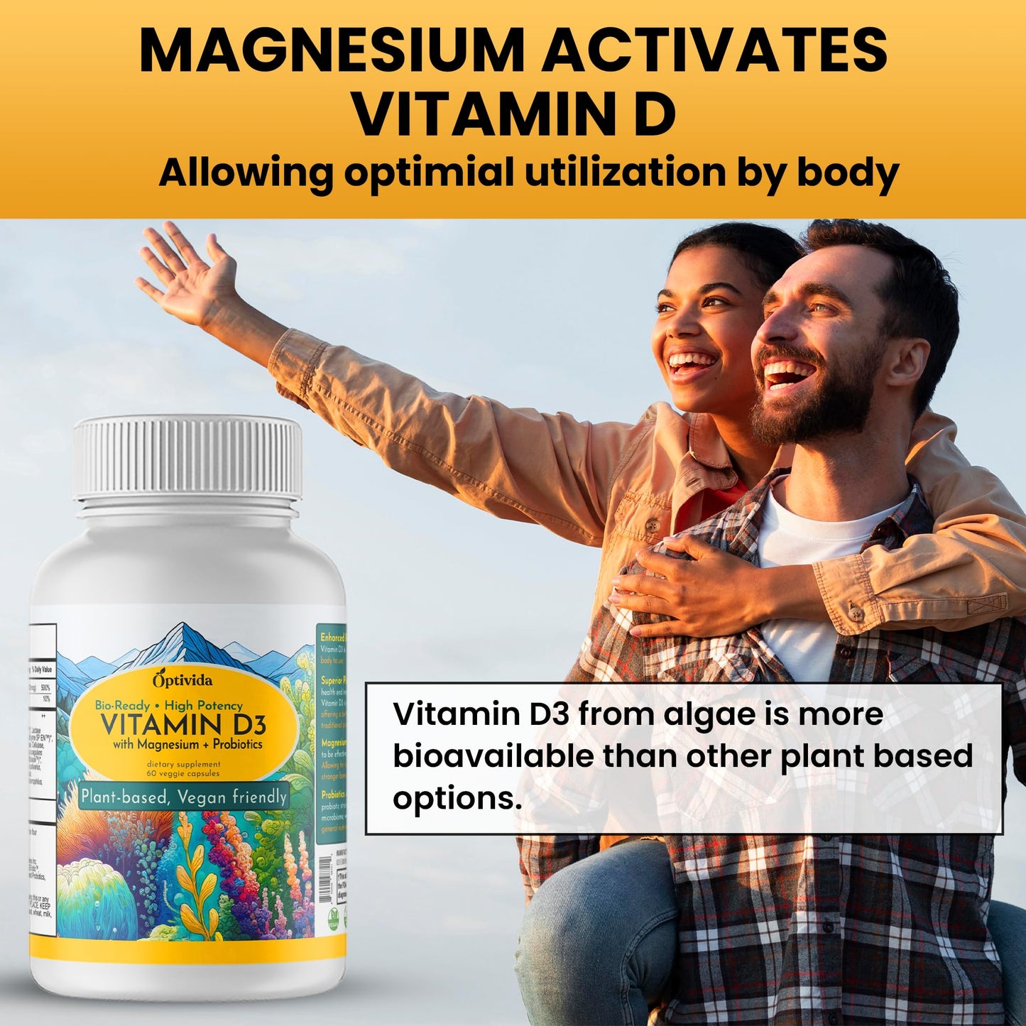 OPTIVIDA cápsulas de vitamina D3 con probióticos y enzimas