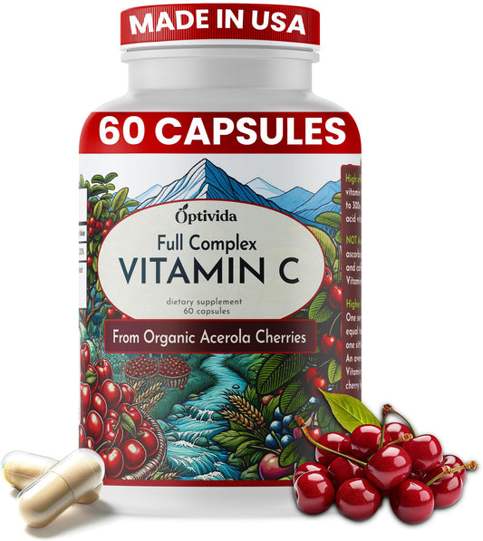 OPTIVIDA Vitamina C organica Acerola 60 cápsulas frasco