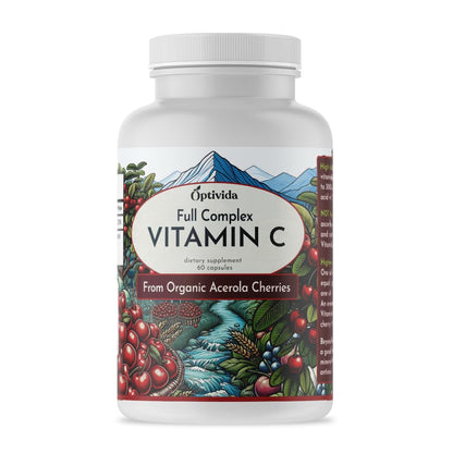 Frasco y caja OPTIVIDA Vitamina C organica