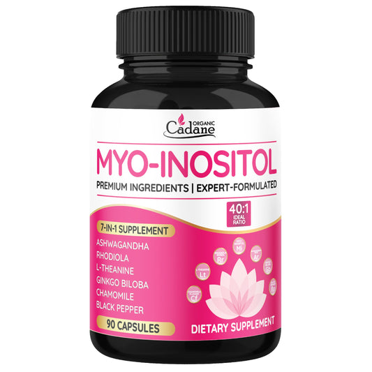Organic Cadane cápsulas mio-inositol y té verde paquete frontal
