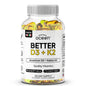Frasco de suplementos Organics Ocean Better D3 K2 para salud ósea