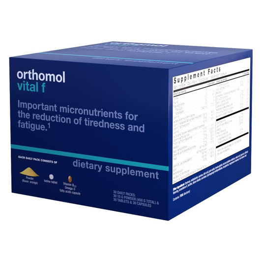 Vista lateral de Orthomol Vital F para disminuir el cansancio