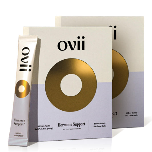 Frasco del suplemento Ovii para hormonas y SOP con antioxidantes