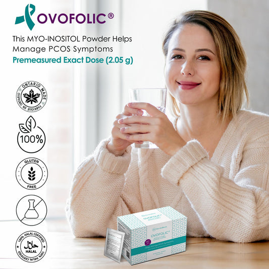 Caja de suplemento Ovofolic con 60 sobres de inositol