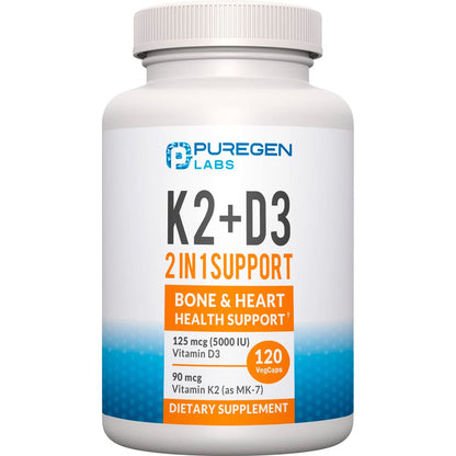 P Puregen Labs suplemento vitamina d3 k2 mk7 120 cápsulas