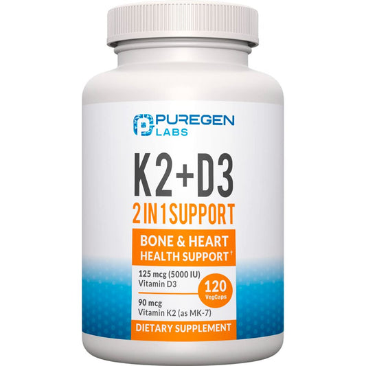 P Puregen Labs suplemento vitamina d3 k2 mk7 120 cápsulas
