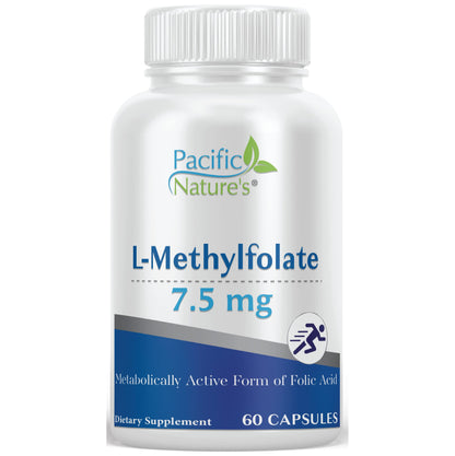 Pacific Nature's L-Metilfolato suplemento 7.5 mg frasco