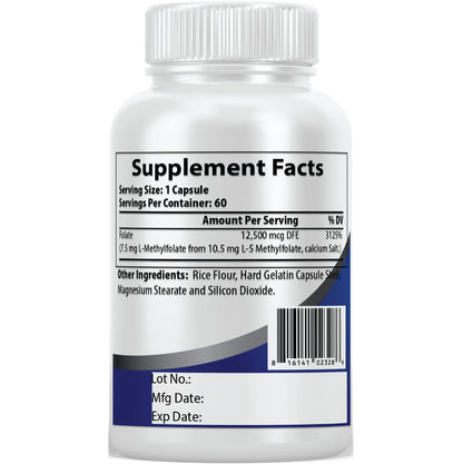 Pacific Nature's L-Metilfolato envase suplemento sin gluten