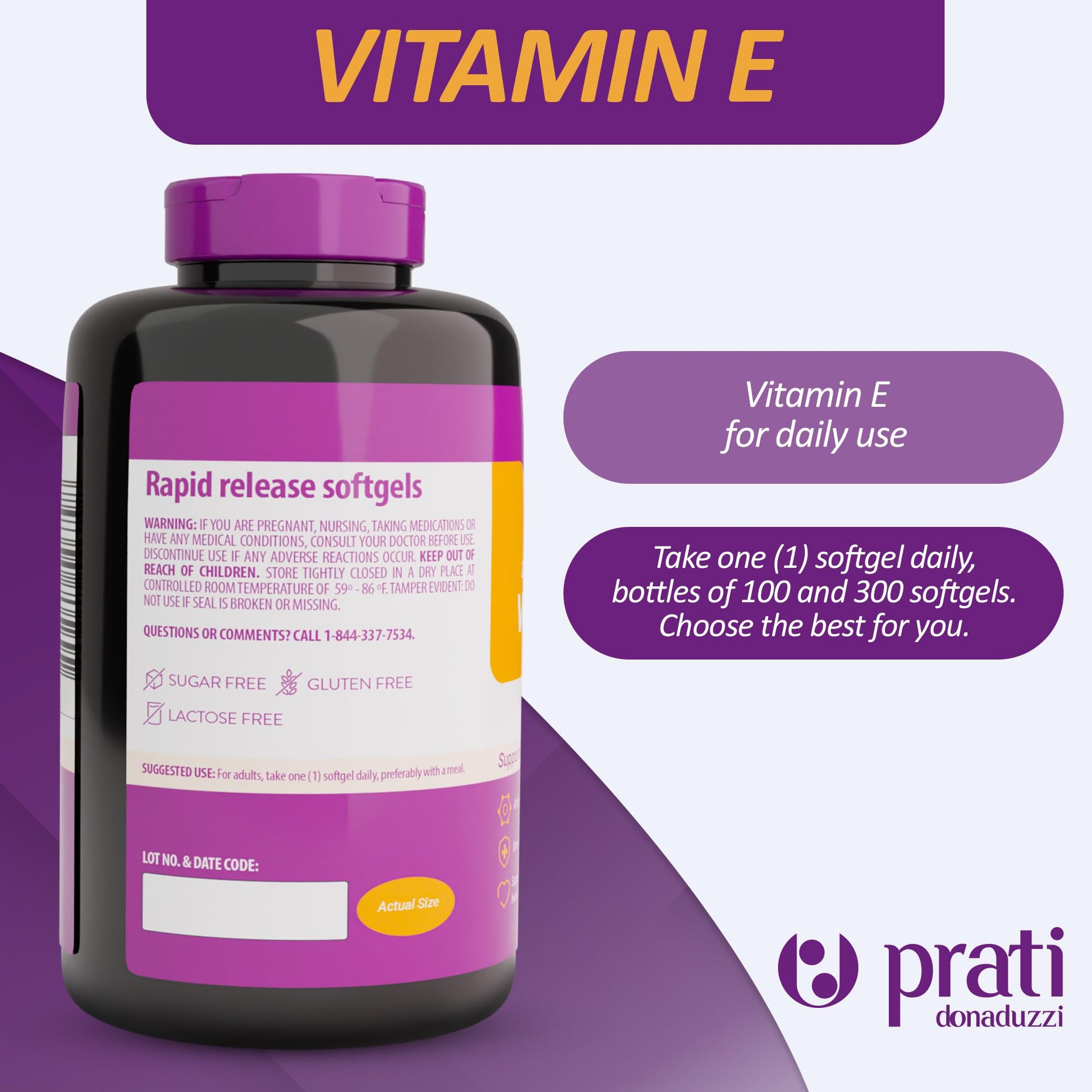 Pack de 100 cápsulas blandas vitamina E para salud celular
